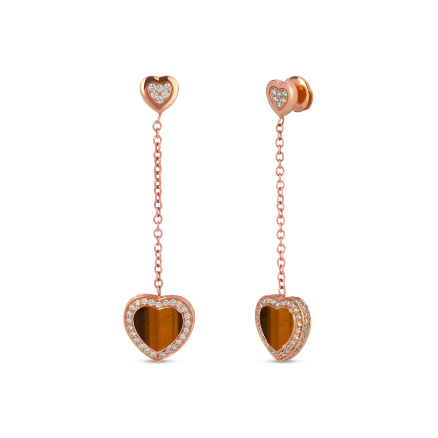 Amore drops earrings with tiger eye in rose gold