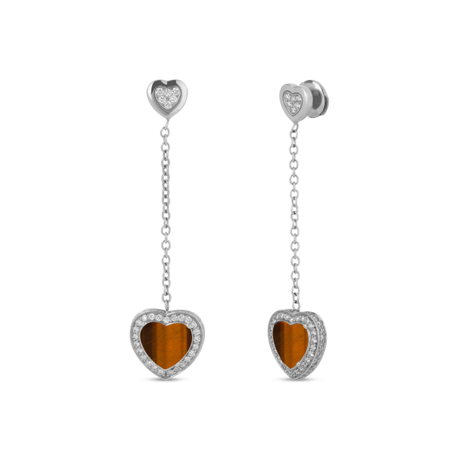 Amore drops earrings with tiger eye in white gold