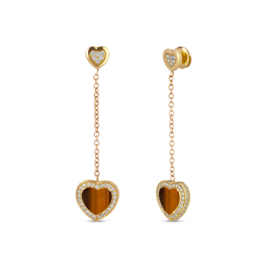 Amore drops earrings with tiger eye in yellow gold