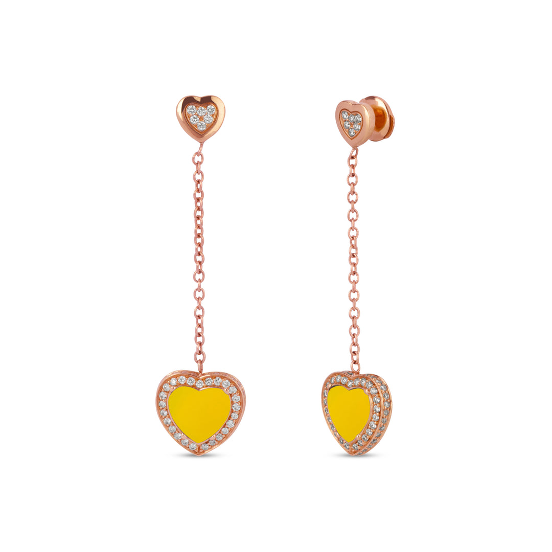 Amore drops earrings with yellow agate in rose gold