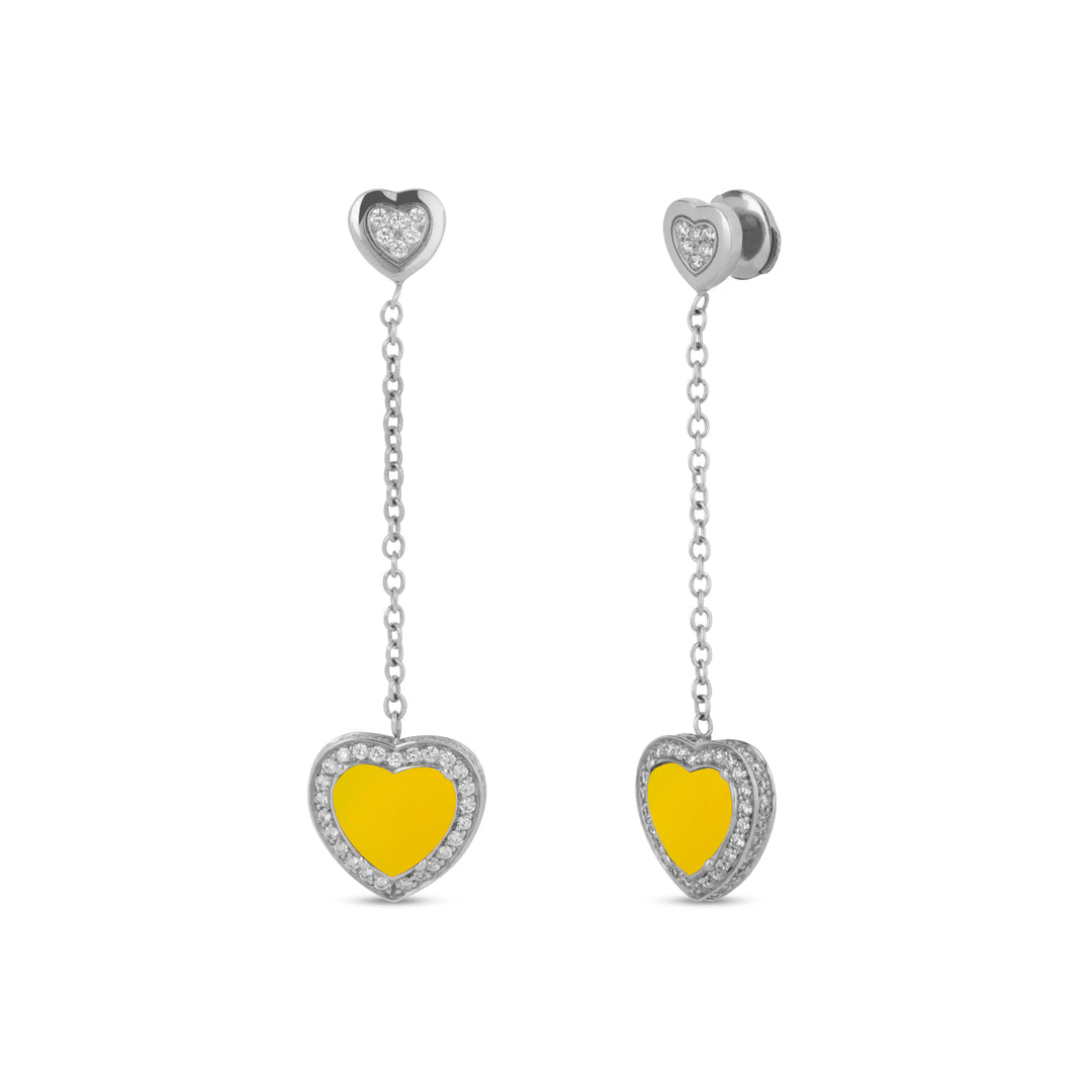 Amore drops earrings with yellow agate in white gold