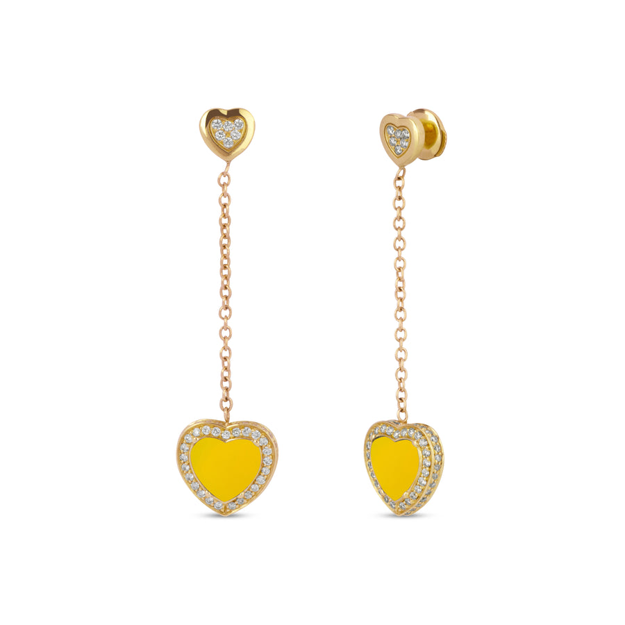 Amore drops earrings with yellow agate in yellow gold