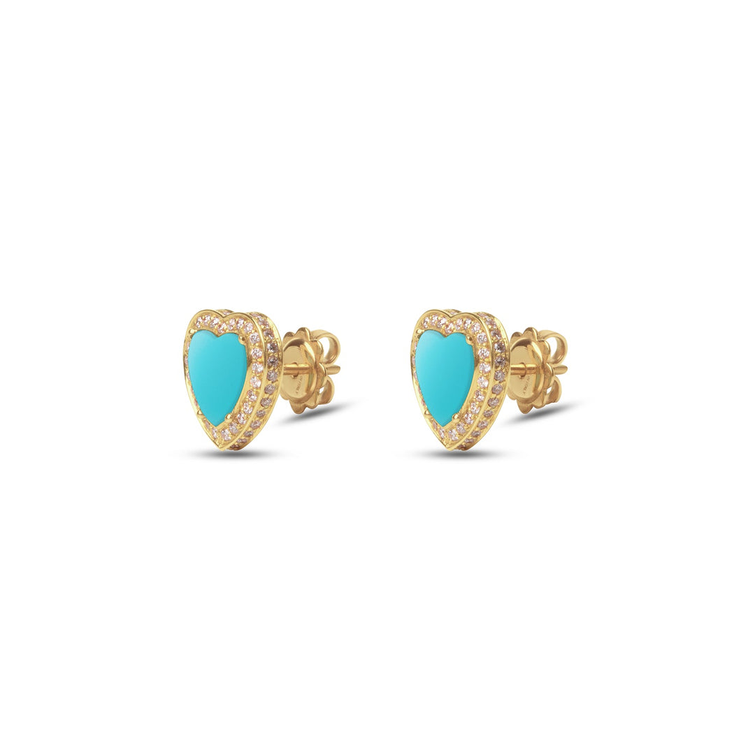 Amore earrings with blue agate in yellow gold