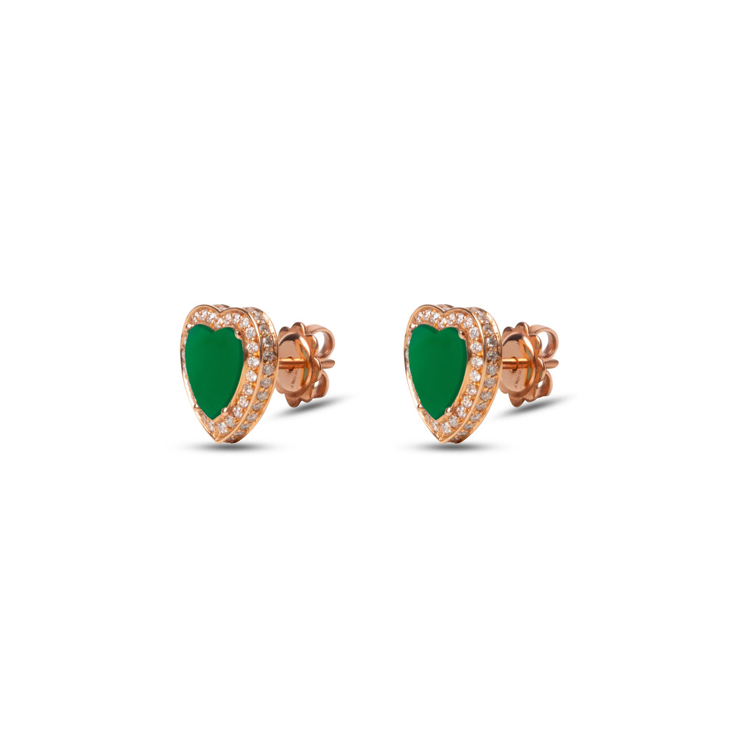 Amore earrings with green agate in rose gold