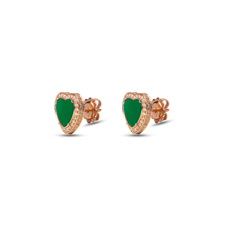 Amore earrings with green agate in rose gold