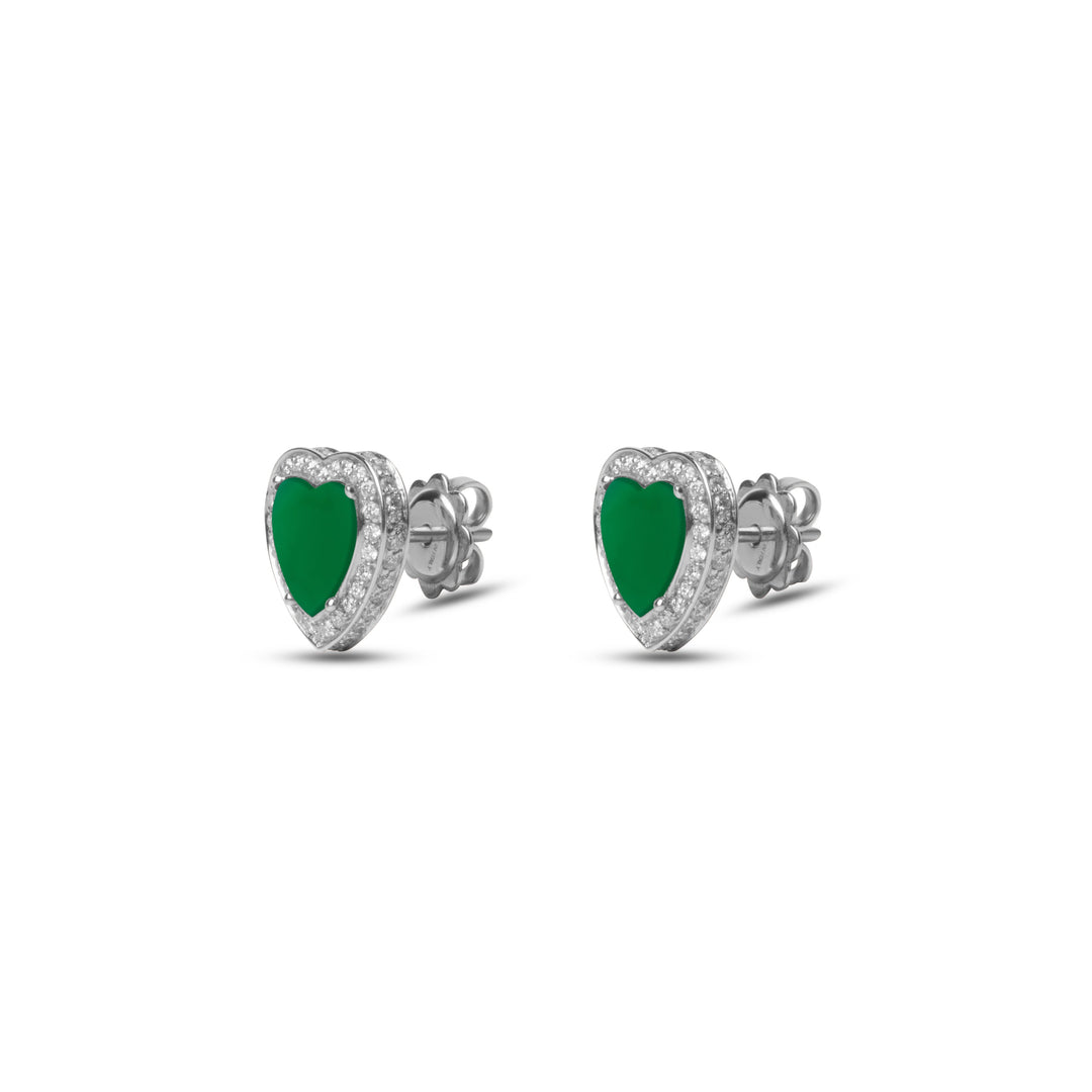 Amore earrings with green agate in white gold