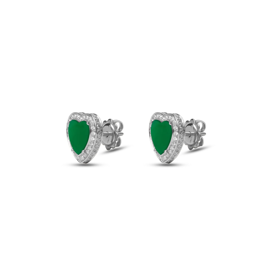 Amore earrings with green agate in white gold