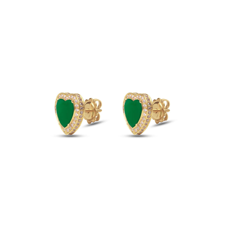 Amore earrings with green agate in yellow gold