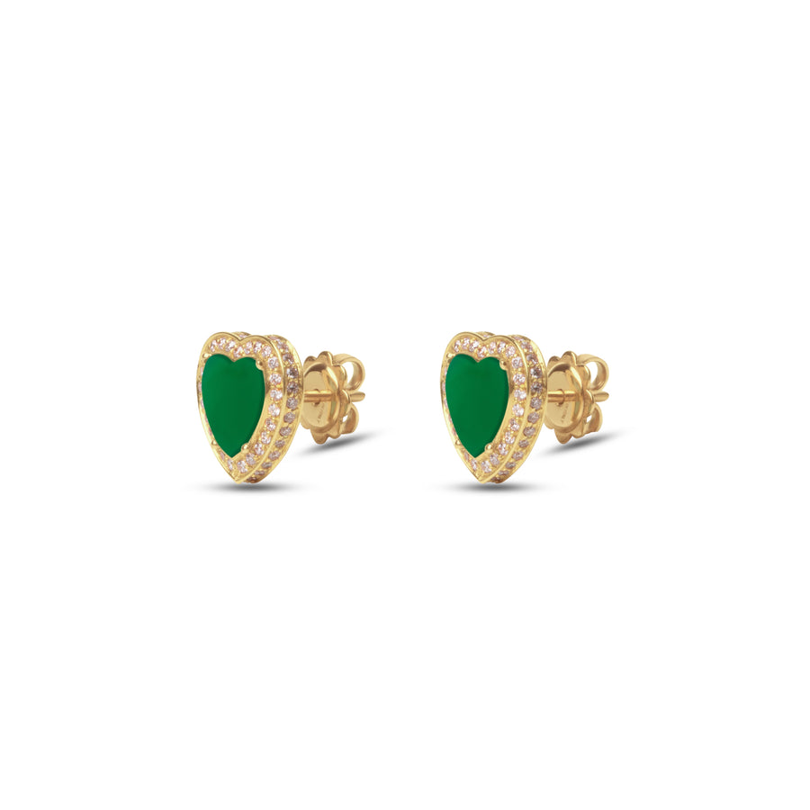 Amore earrings with green agate in yellow gold
