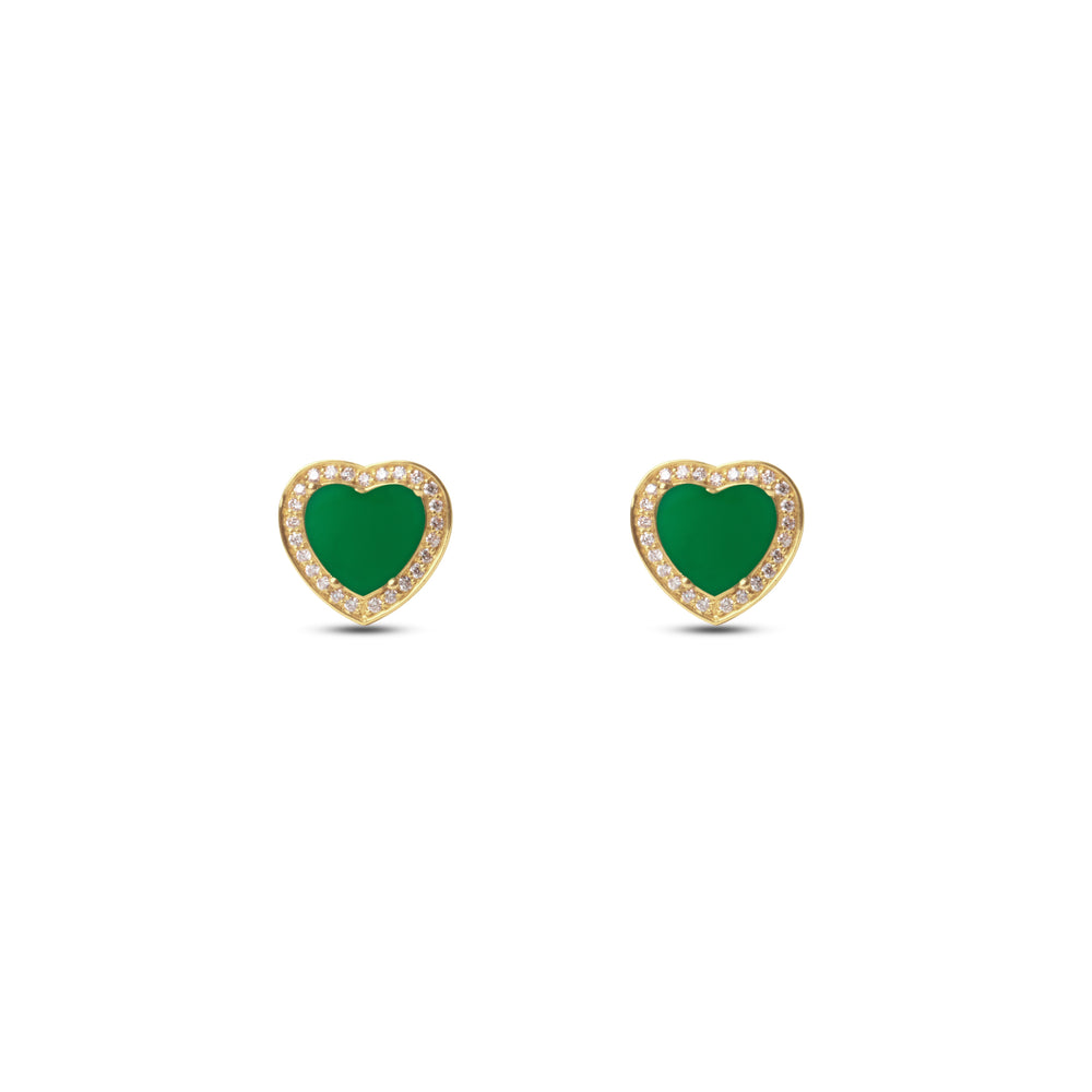 Amore earrings with green agate in yellow gold (view 2)