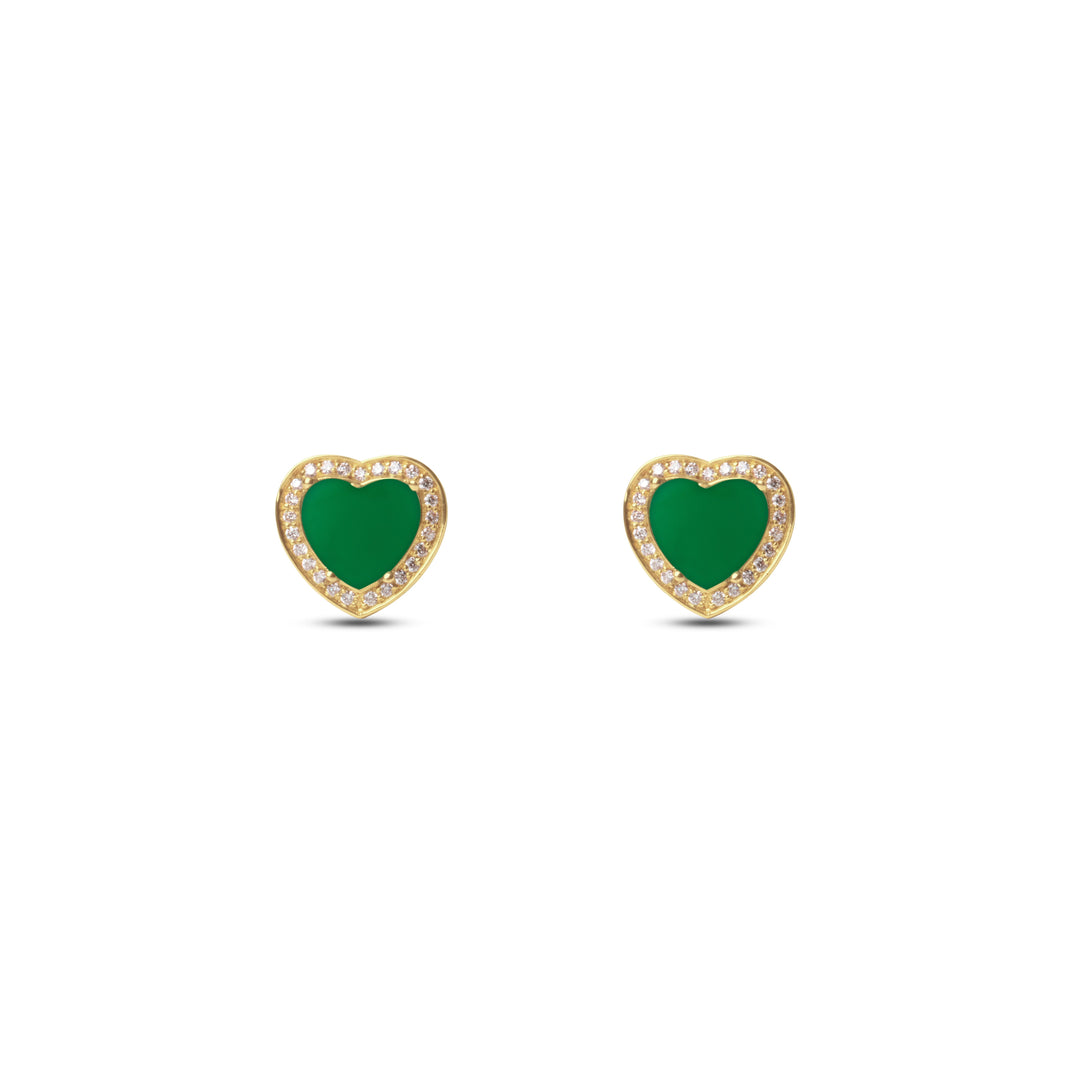 Amore earrings with green agate in yellow gold (view 2)