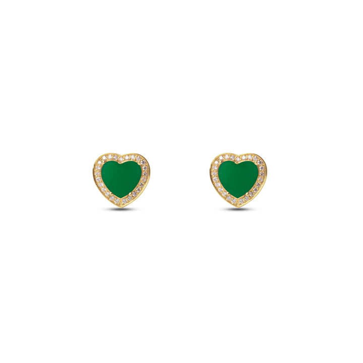 Amore earrings with green agate in yellow gold (view 2)