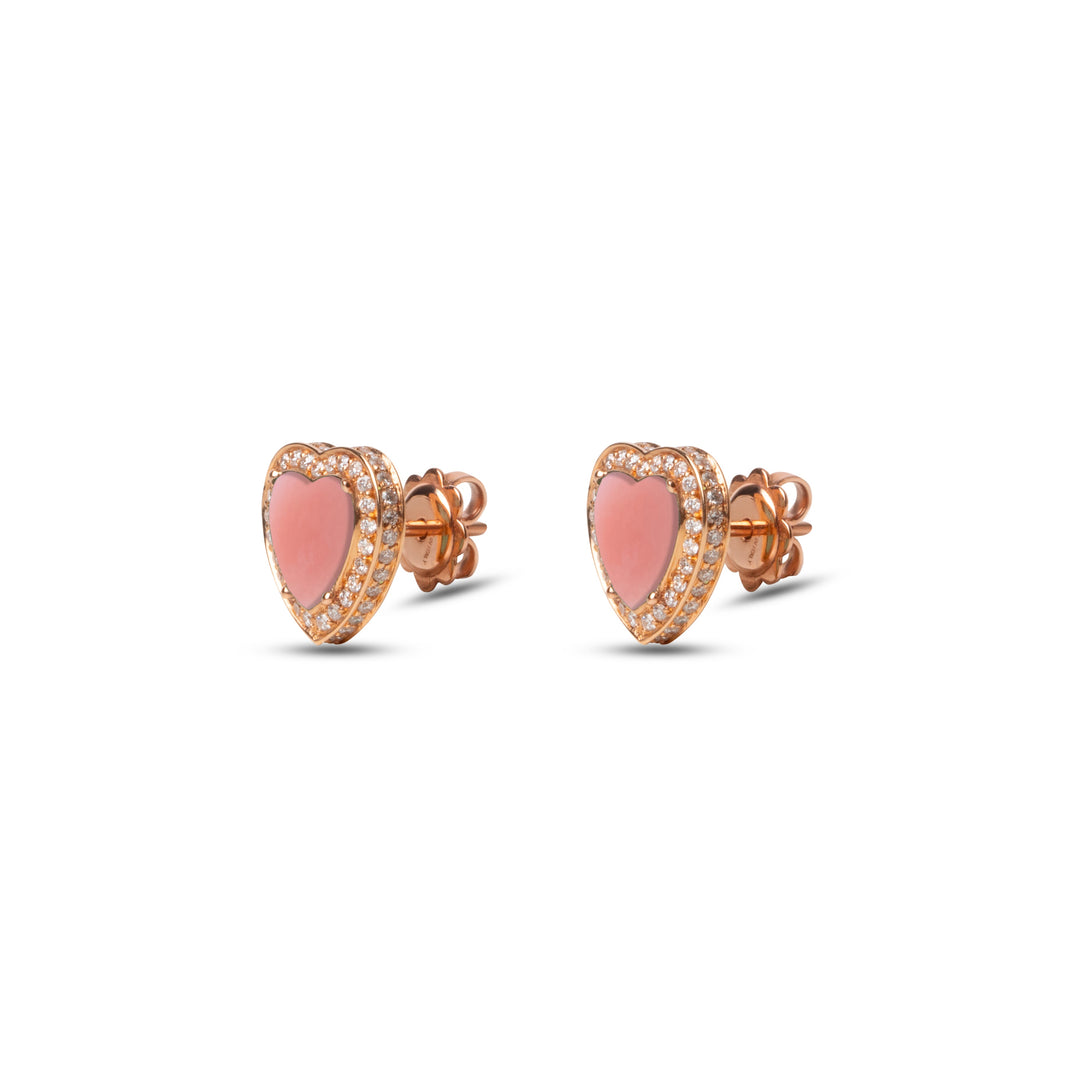 Amore earrings with pink opal in rose gold