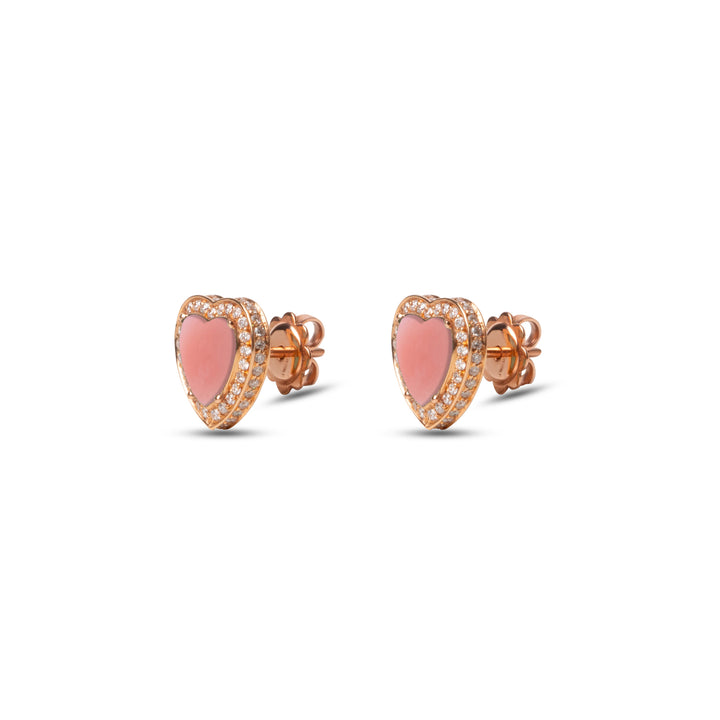 Amore earrings with pink opal in rose gold