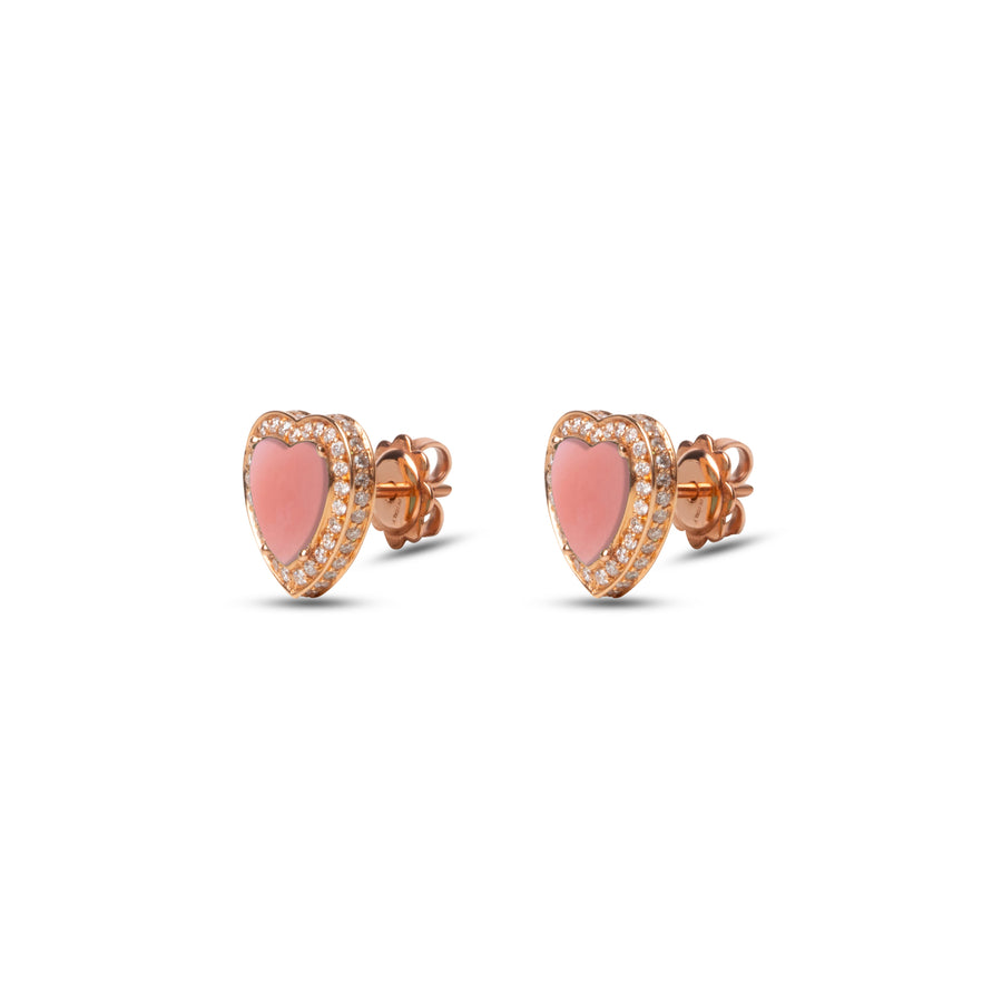 Amore earrings with pink opal in rose gold