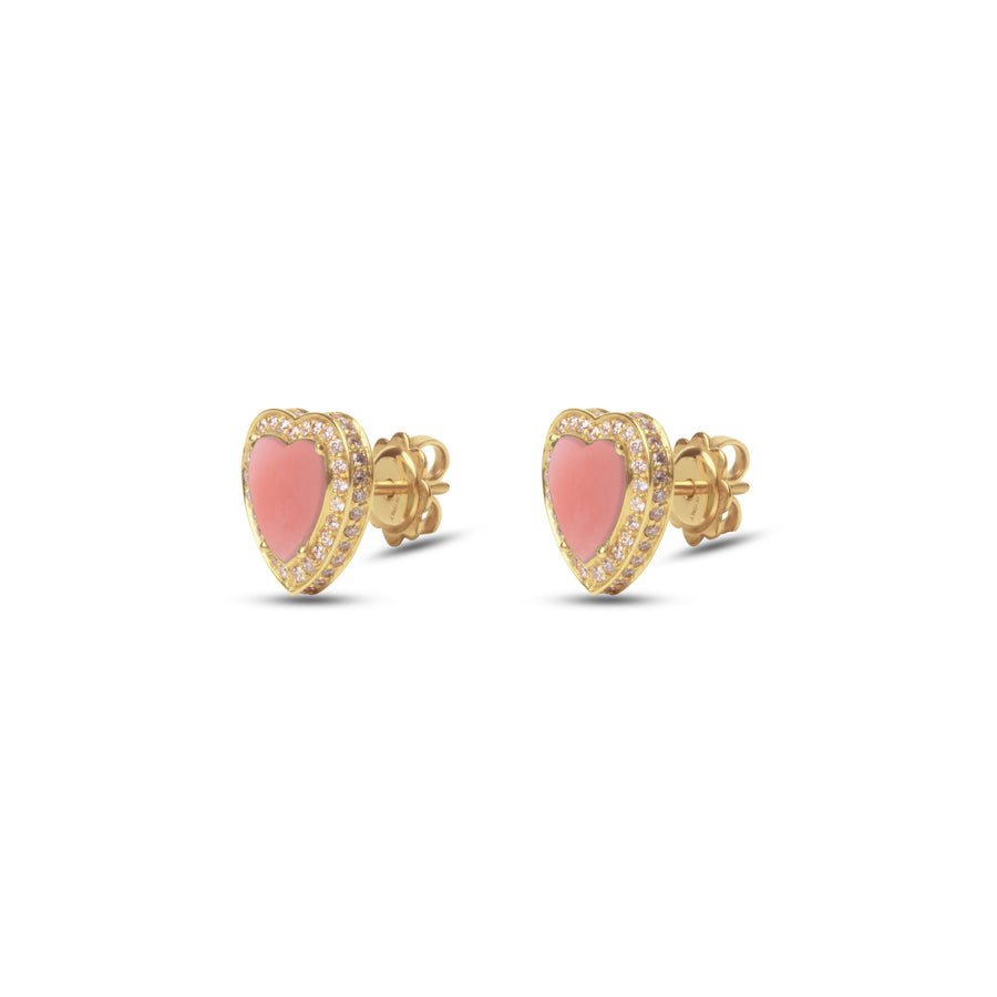 Amore earrings with pink opal in yellow gold