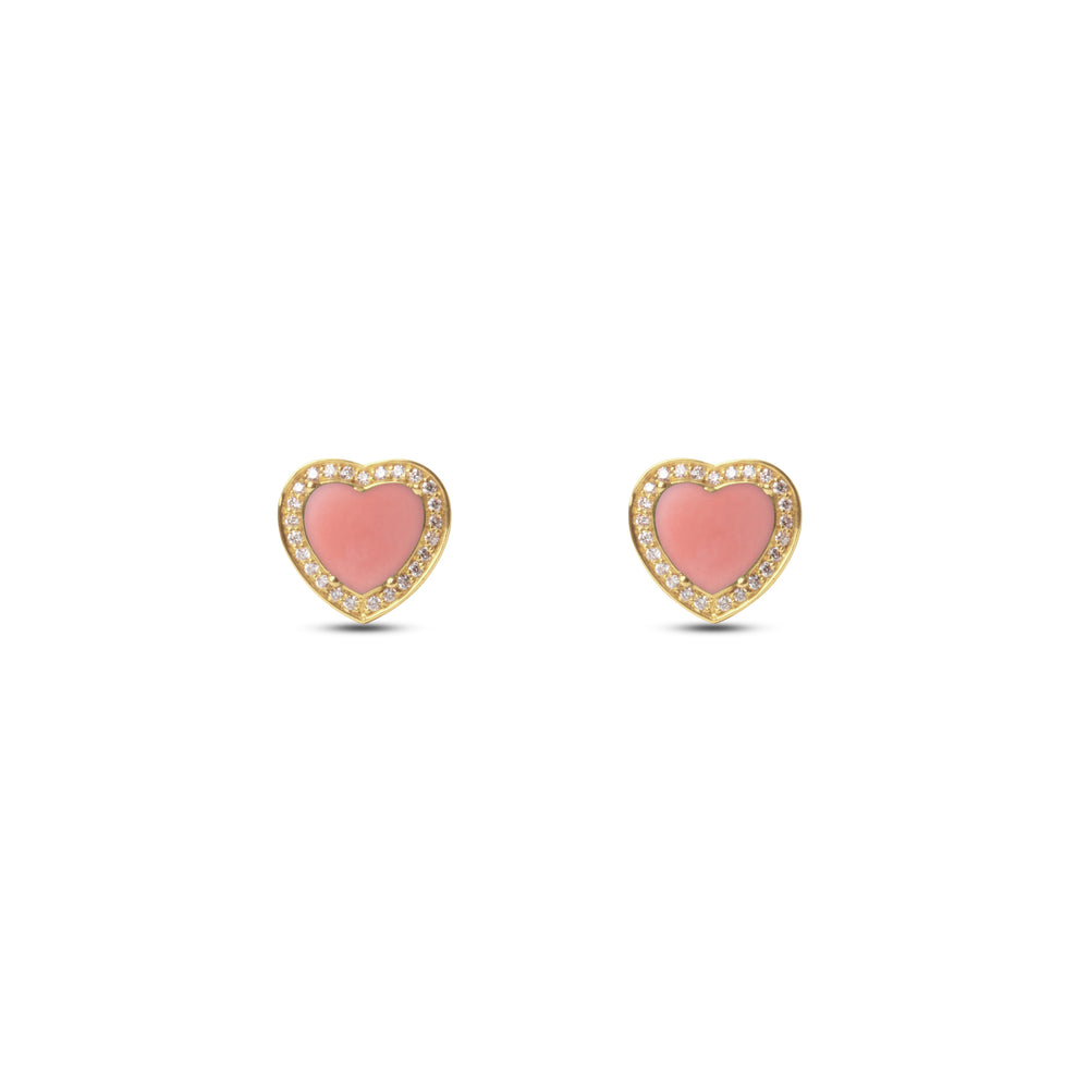 Amore earrings with pink opal in yellow gold (view 2)