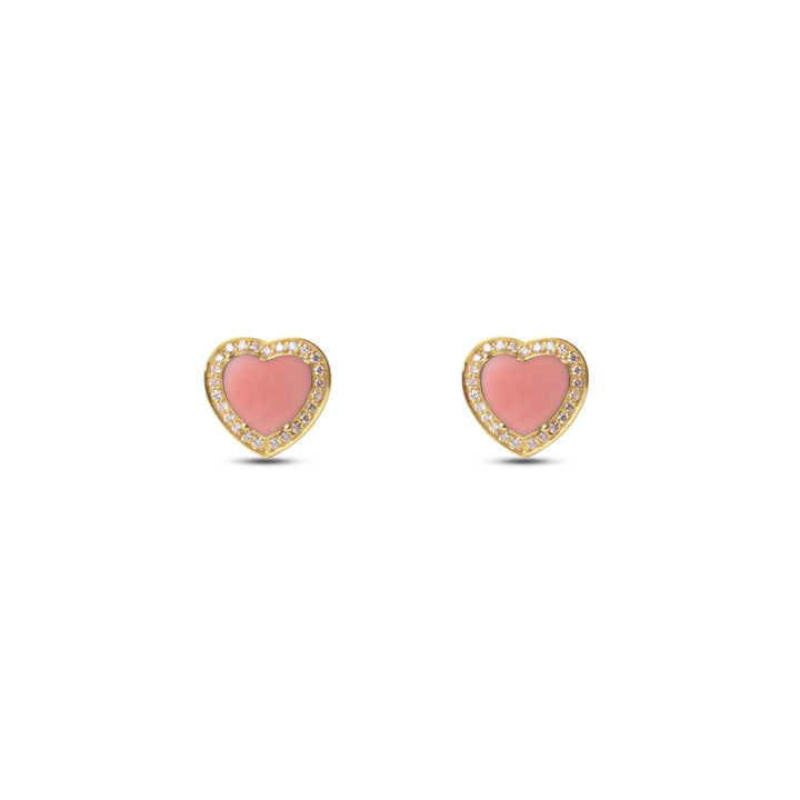 Amore earrings with pink opal in yellow gold (view 2)