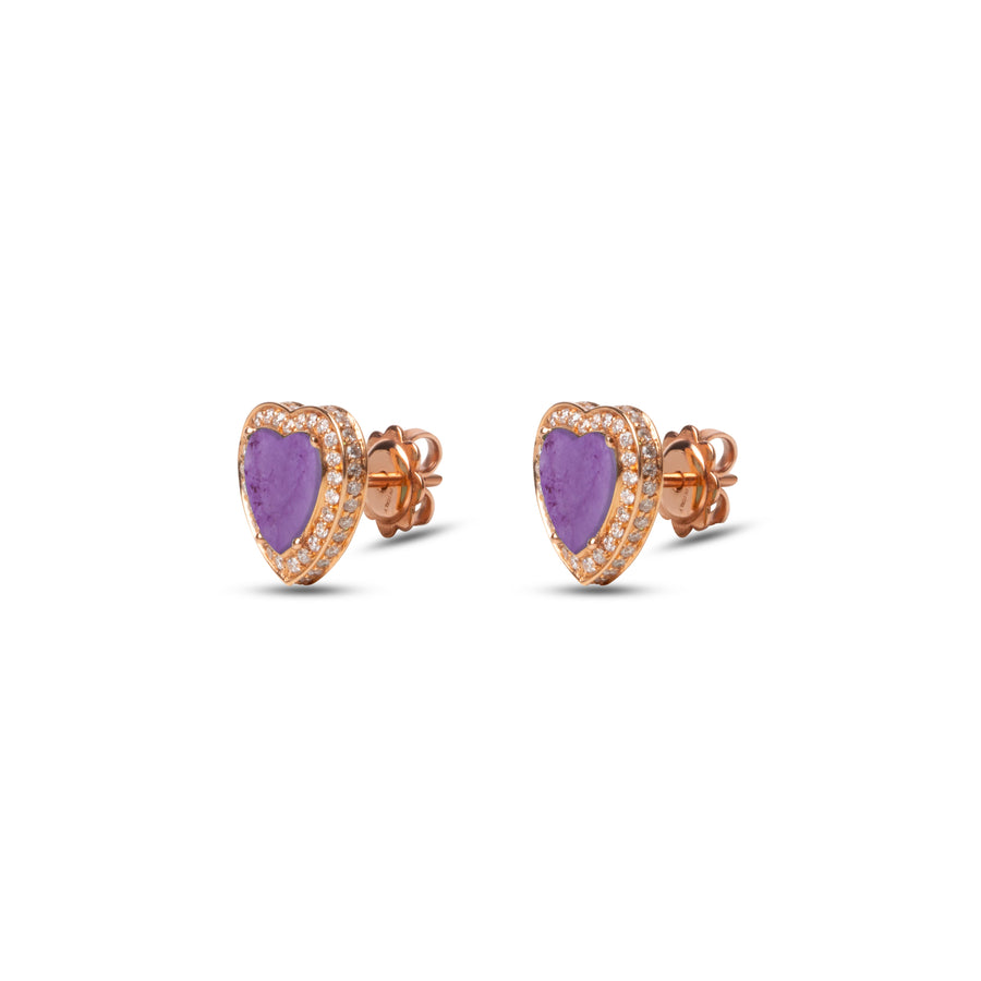 Amore earrings with purple agate in rose gold