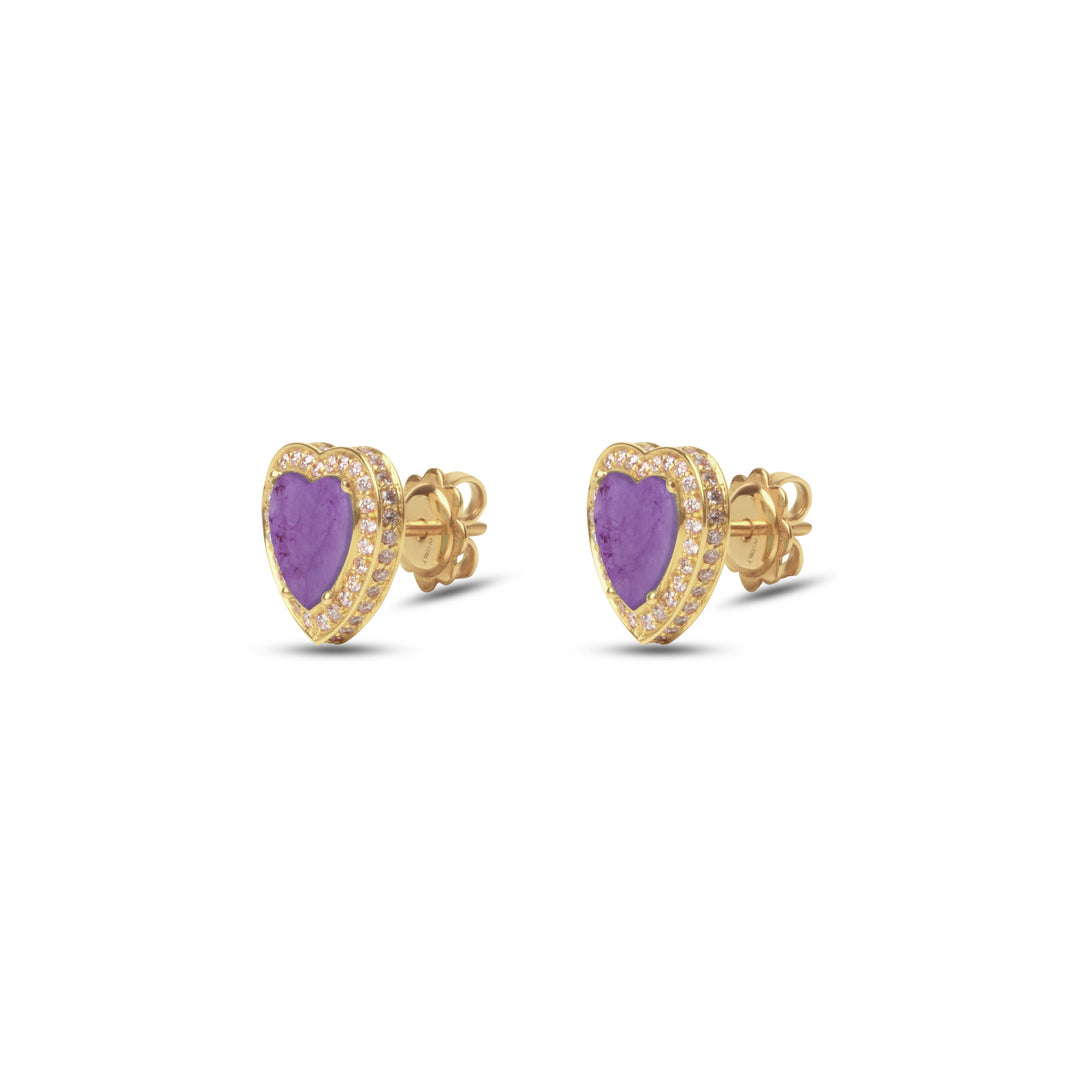 Amore earrings with purple agate in yellow gold