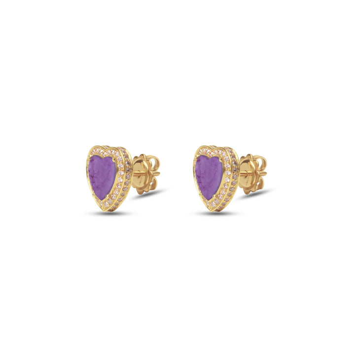 Amore earrings with purple agate in yellow gold