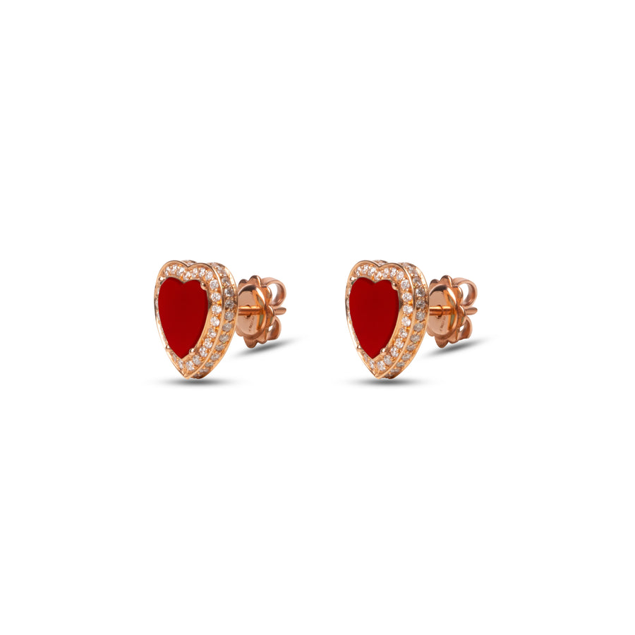 Amore earrings with red carnelian in rose gold