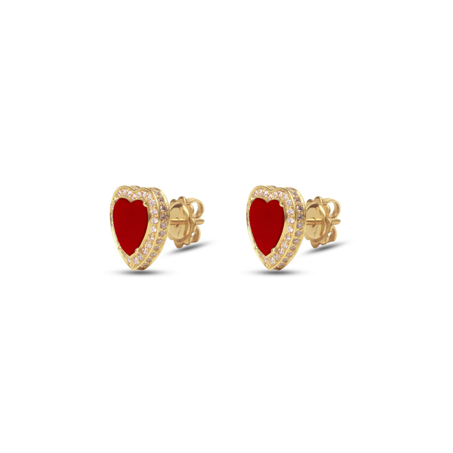 Amore earrings with red carnelian in yellow gold