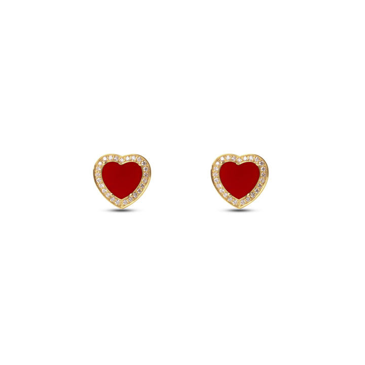 Amore earrings with red carnelian in yellow gold (view 2)