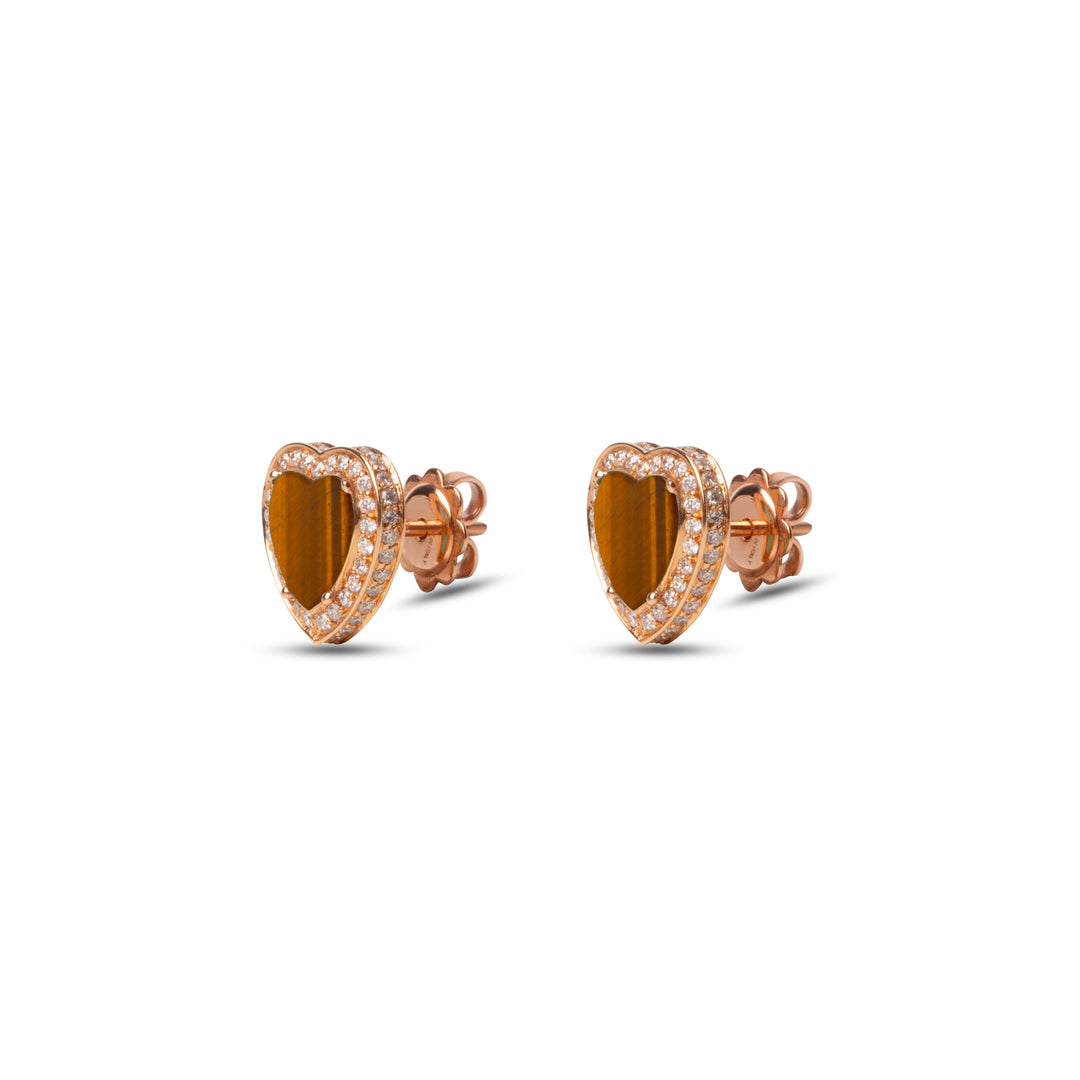 Amore earrings with tiger eye in rose gold