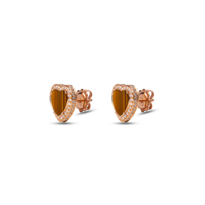 Amore earrings with tiger eye in rose gold