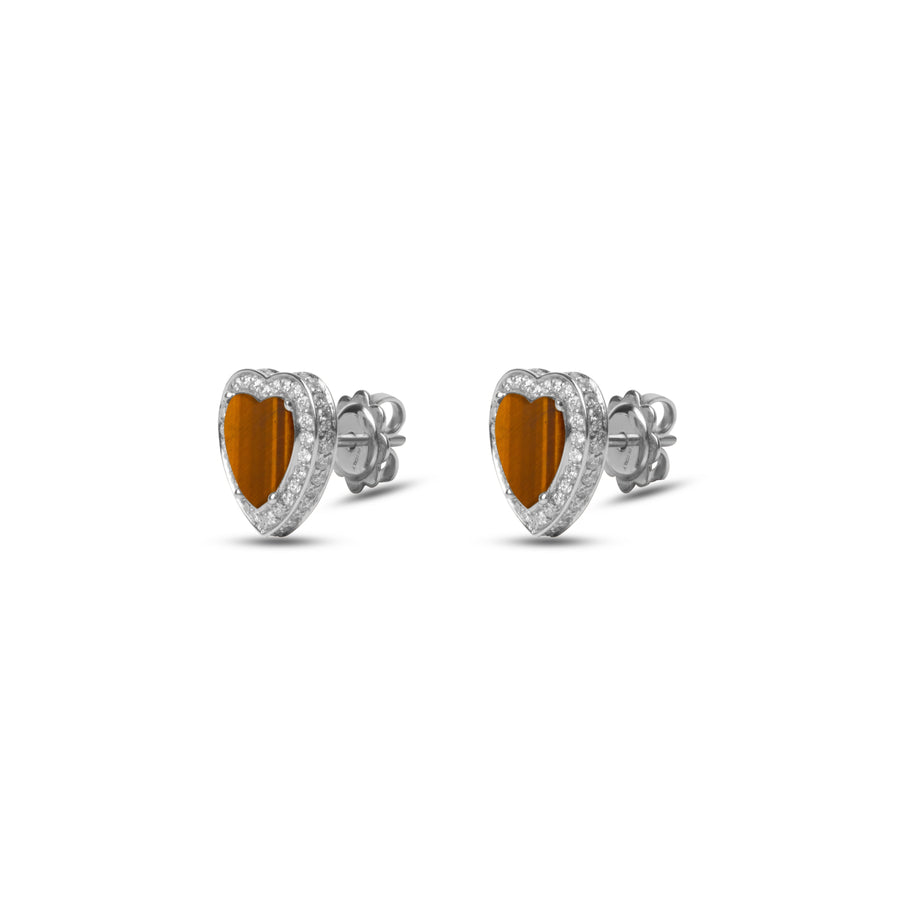 Amore earrings with tiger eye in white gold
