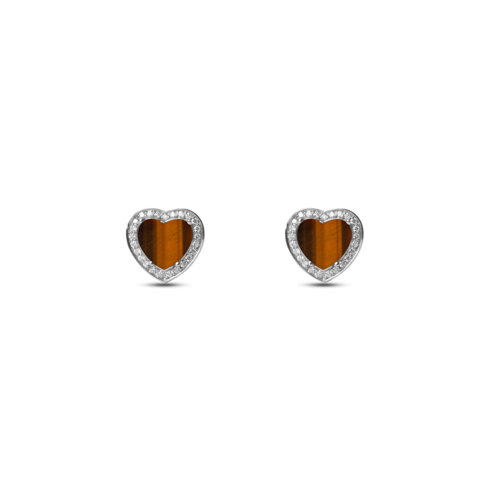 Amore earrings with tiger eye in white gold (view 2)
