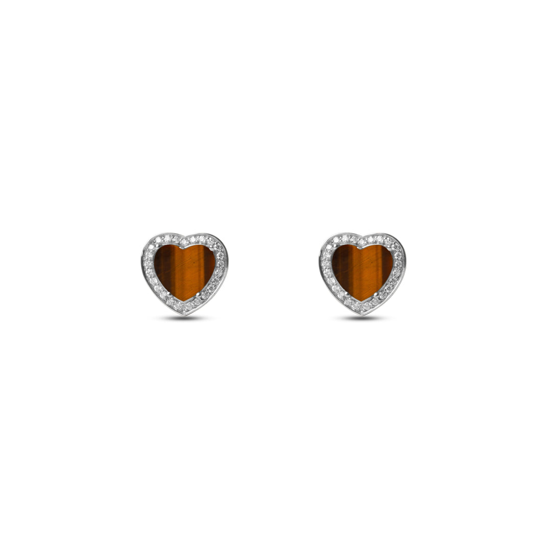 Amore earrings with tiger eye in white gold (view 2)