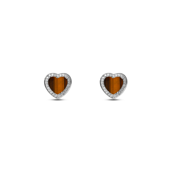 Amore earrings with tiger eye in white gold (view 2)