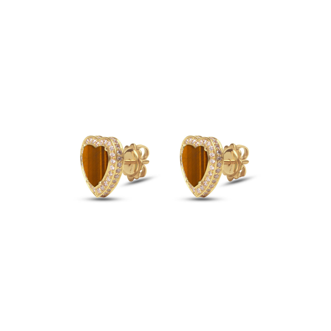 Amore earrings with tiger eye in yellow gold