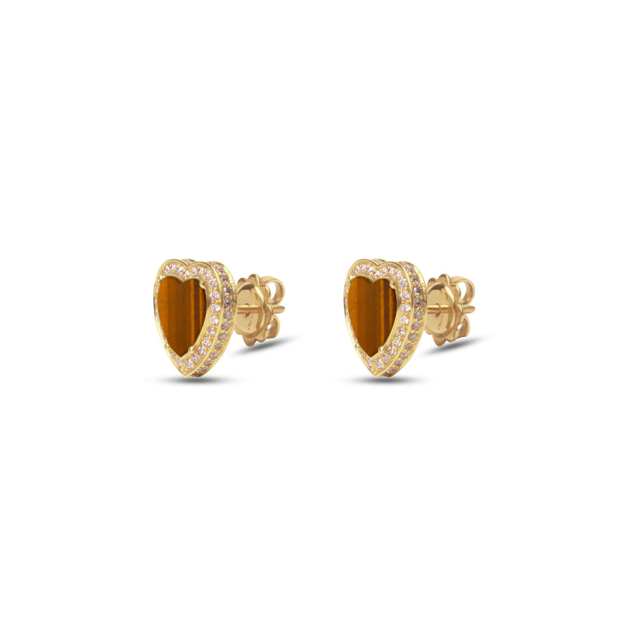 Amore earrings with tiger eye in yellow gold