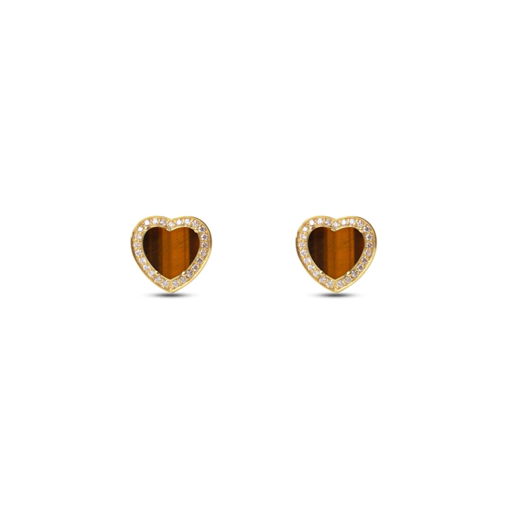 Amore earrings with tiger eye in yellow gold (view 2)