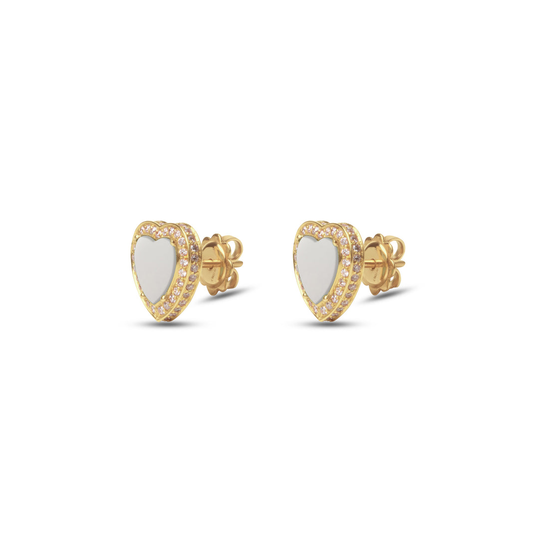 Amore earrings with white agate in yellow gold
