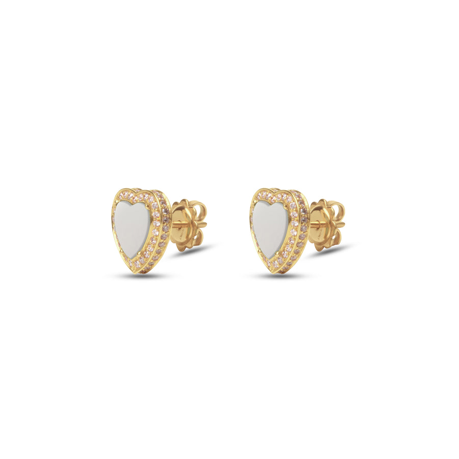 Amore earrings with white agate in yellow gold