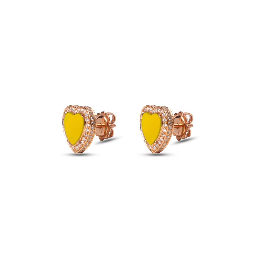 Amore earrings with yellow agate in rose gold
