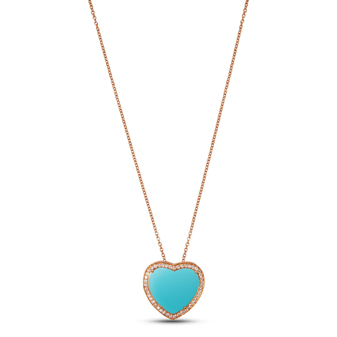 Amore necklace with blue agate in rose gold, large size