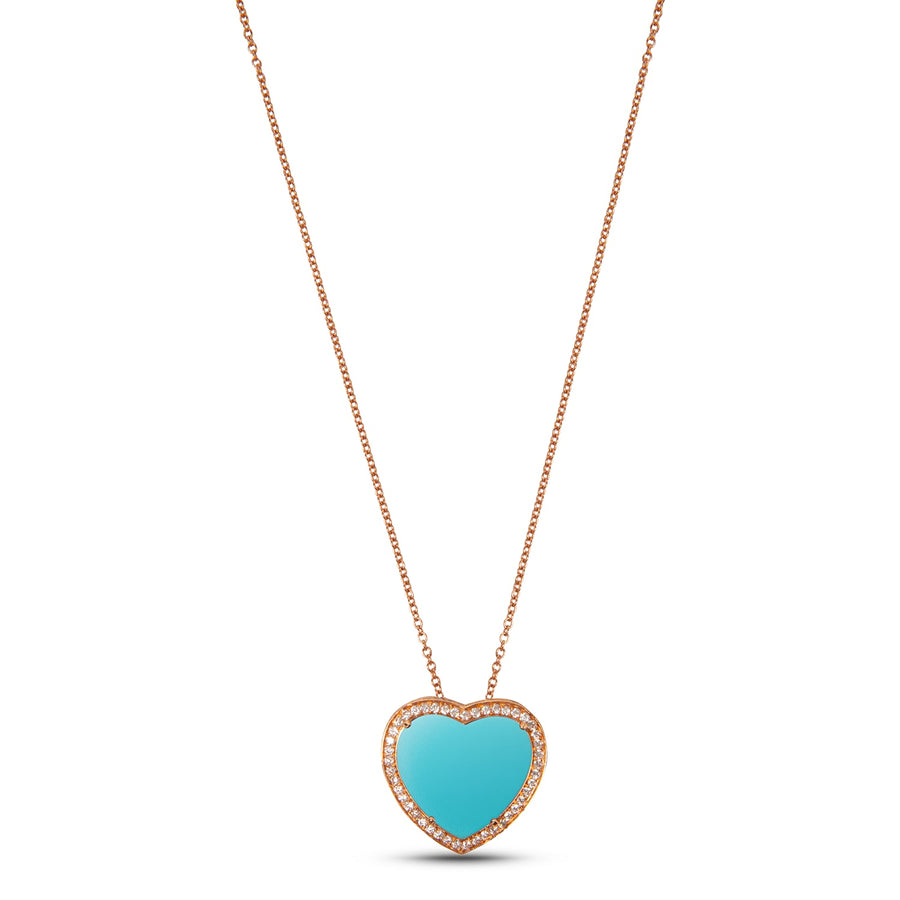 Amore necklace with blue agate in rose gold, large size