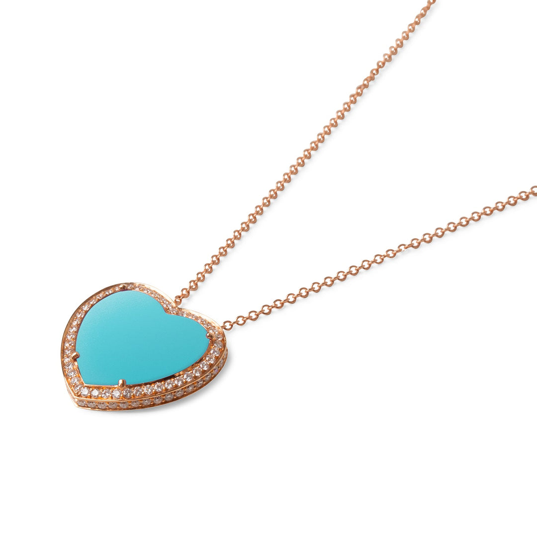 Amore necklace with blue agate in rose gold, large size (view 2)