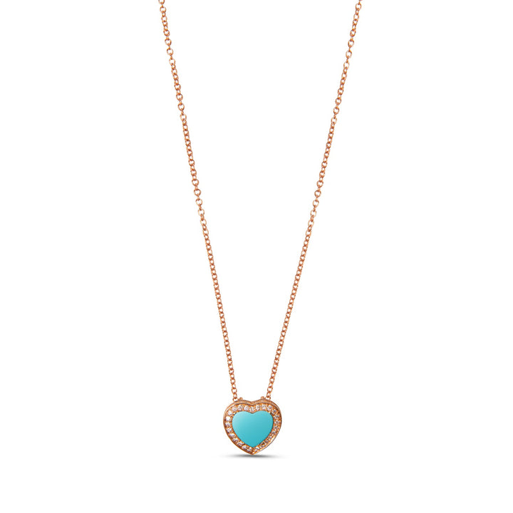 Amore necklace with blue agate in rose gold, small size