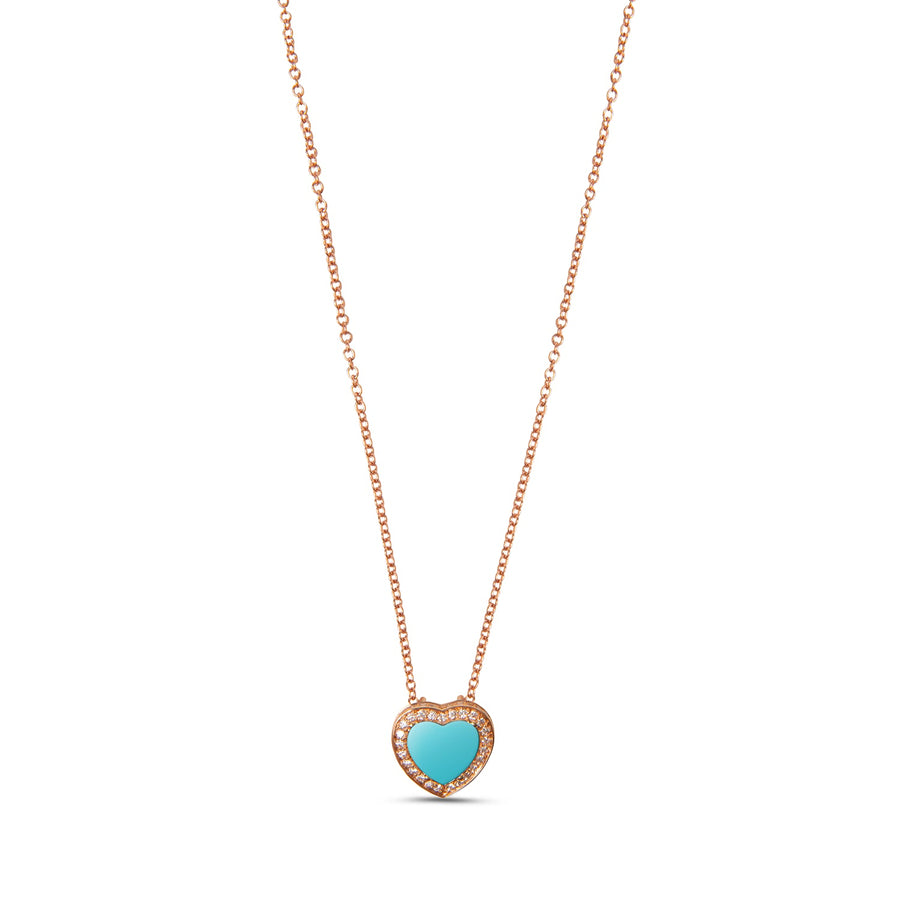 Amore necklace with blue agate in rose gold, small size