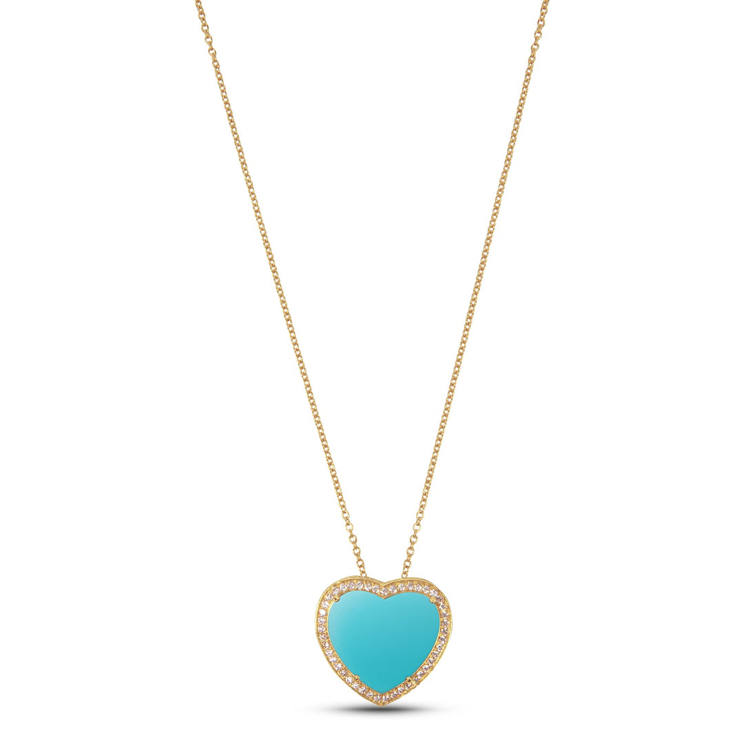 Amore necklace with blue agate in yellow gold, large size