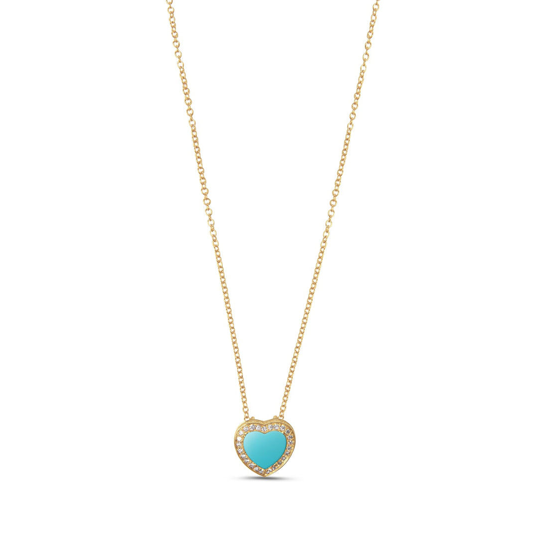 Amore necklace with blue agate in yellow gold, small size
