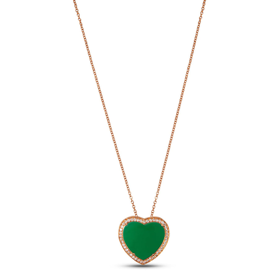 Amore necklace with green agate in rose gold, large size