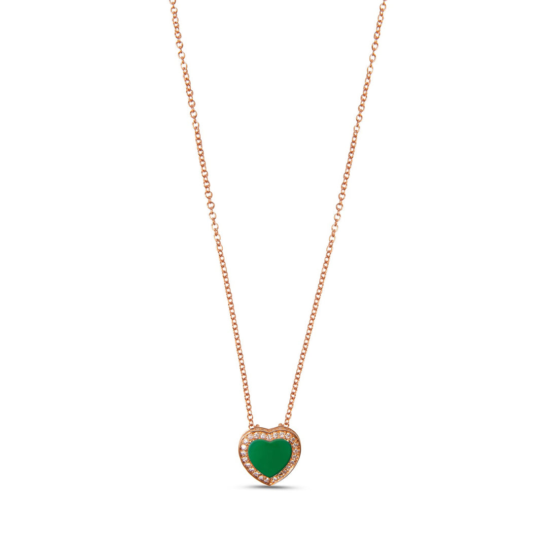 Amore necklace with green agate in rose gold, small size