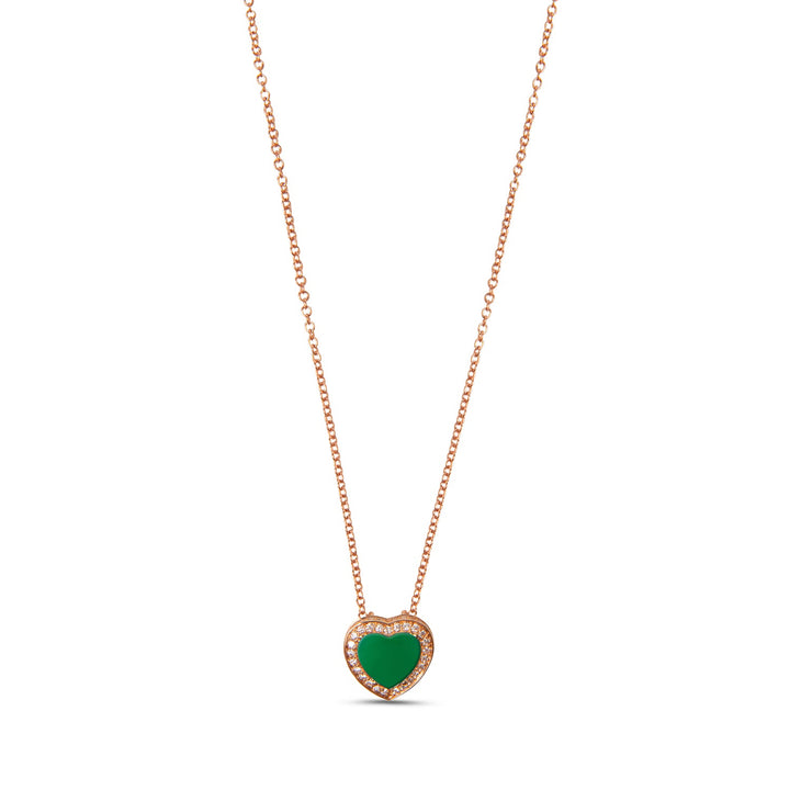 Amore necklace with green agate in rose gold, small size